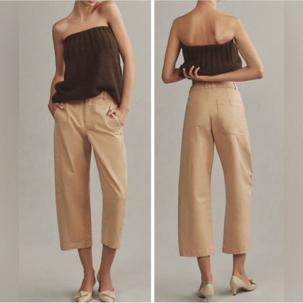 Anthro Maeve Curve Cropped Chino Pants Cotton/Elastane Khaki Neutral Tan Size 8